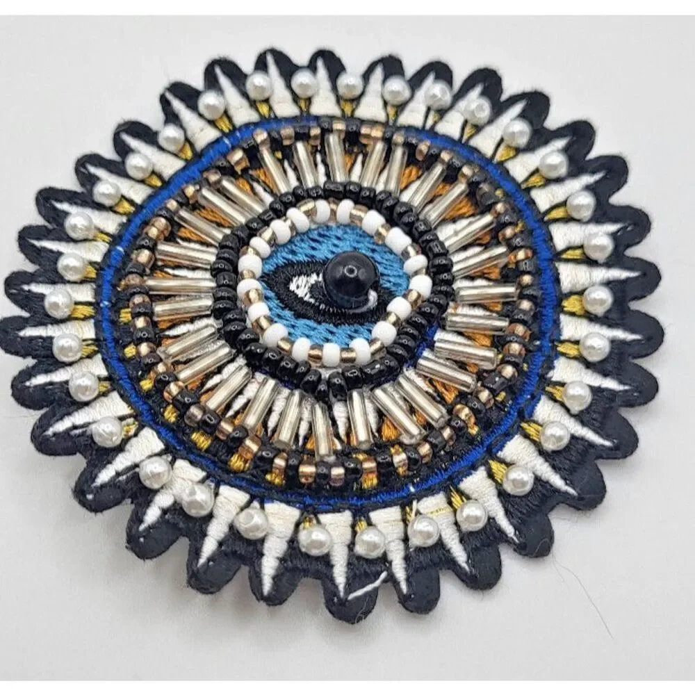 Beautiful Embroidered Beaded Circular Eyeball Applique Festival Sew On 2.5in